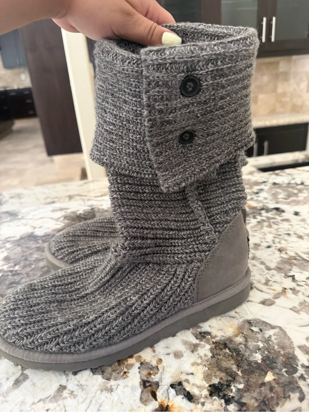 UGG Gray Knit Button Booties